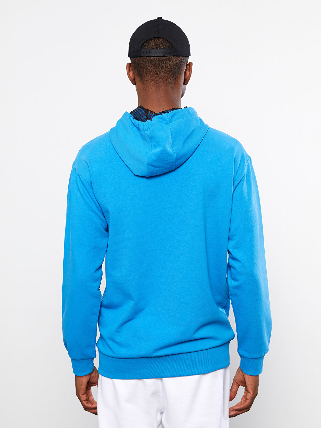 Mavi Uzun Kollu Baskılı Erkek Hoodie-4