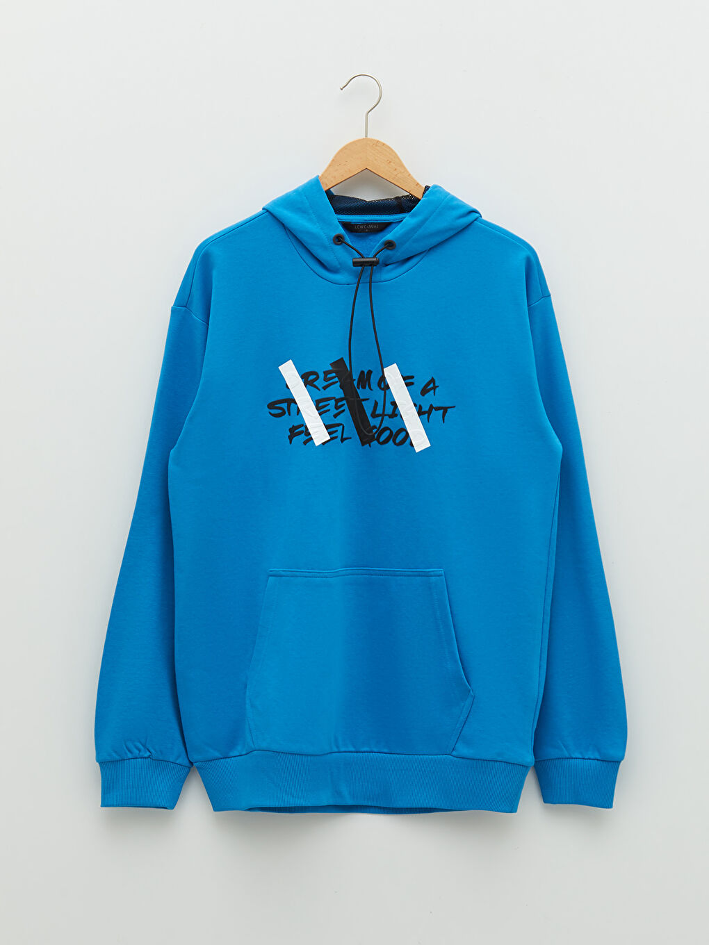 Mavi Uzun Kollu Baskılı Erkek Hoodie-5