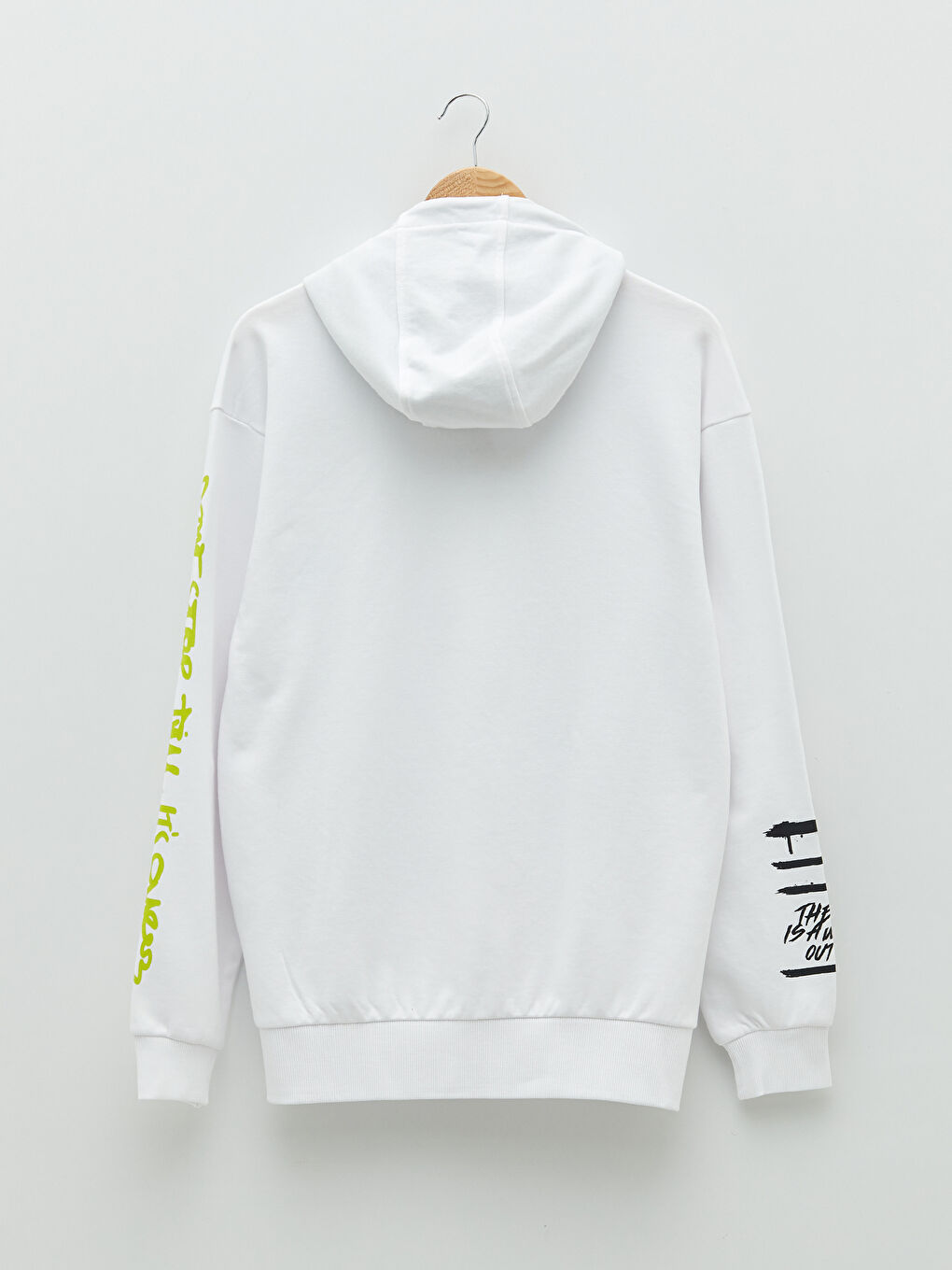 Beyaz Uzun Kollu Baskılı Erkek Hoodie-6
