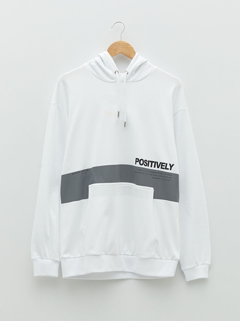 Beyaz Uzun Kollu Baskılı Erkek Hoodie-12