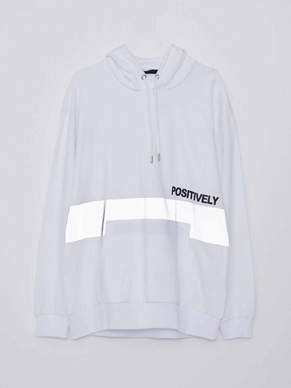 Beyaz Uzun Kollu Baskılı Erkek Hoodie-11