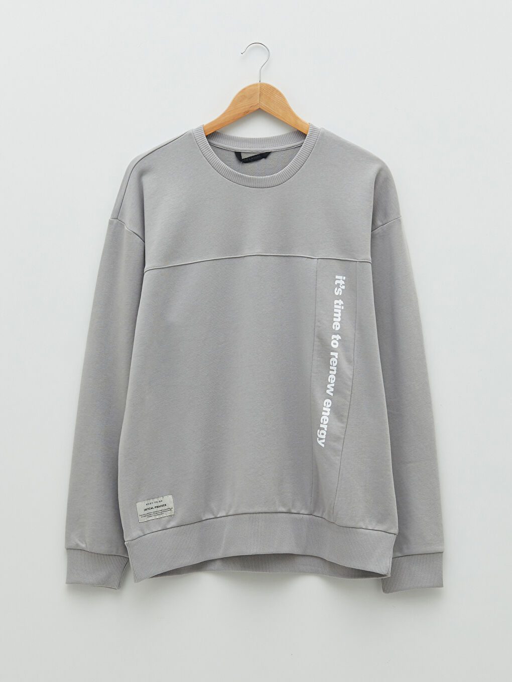 Gri Bisiklet Yaka Uzun Kollu Baskılı Erkek Sweatshirt-5