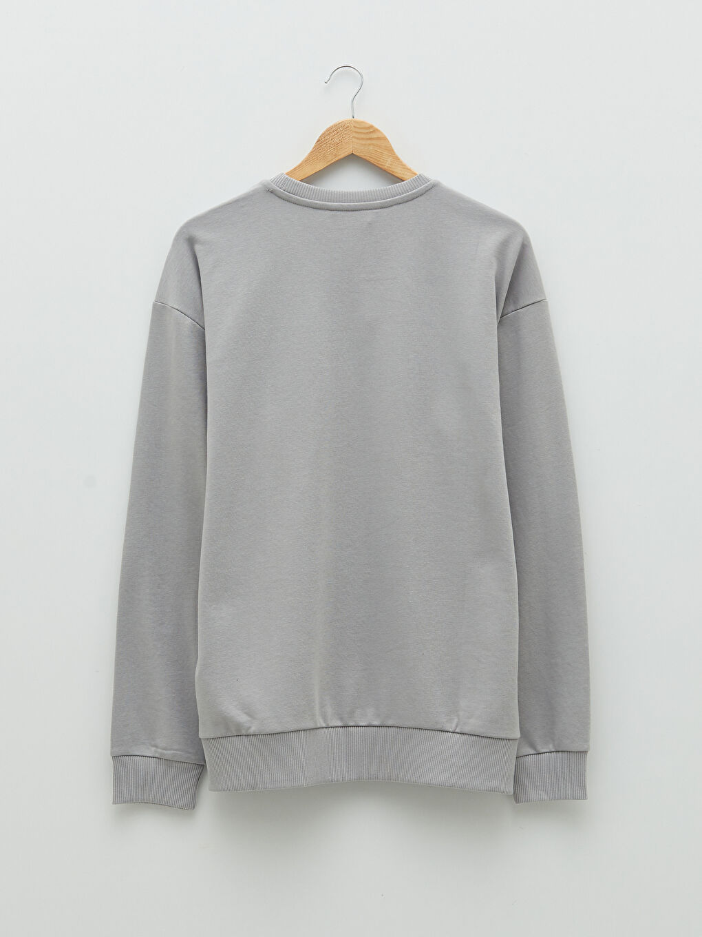 Gri Bisiklet Yaka Uzun Kollu Baskılı Erkek Sweatshirt-6