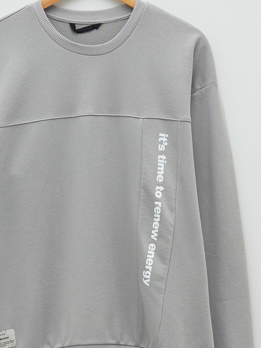 Gri Bisiklet Yaka Uzun Kollu Baskılı Erkek Sweatshirt-7