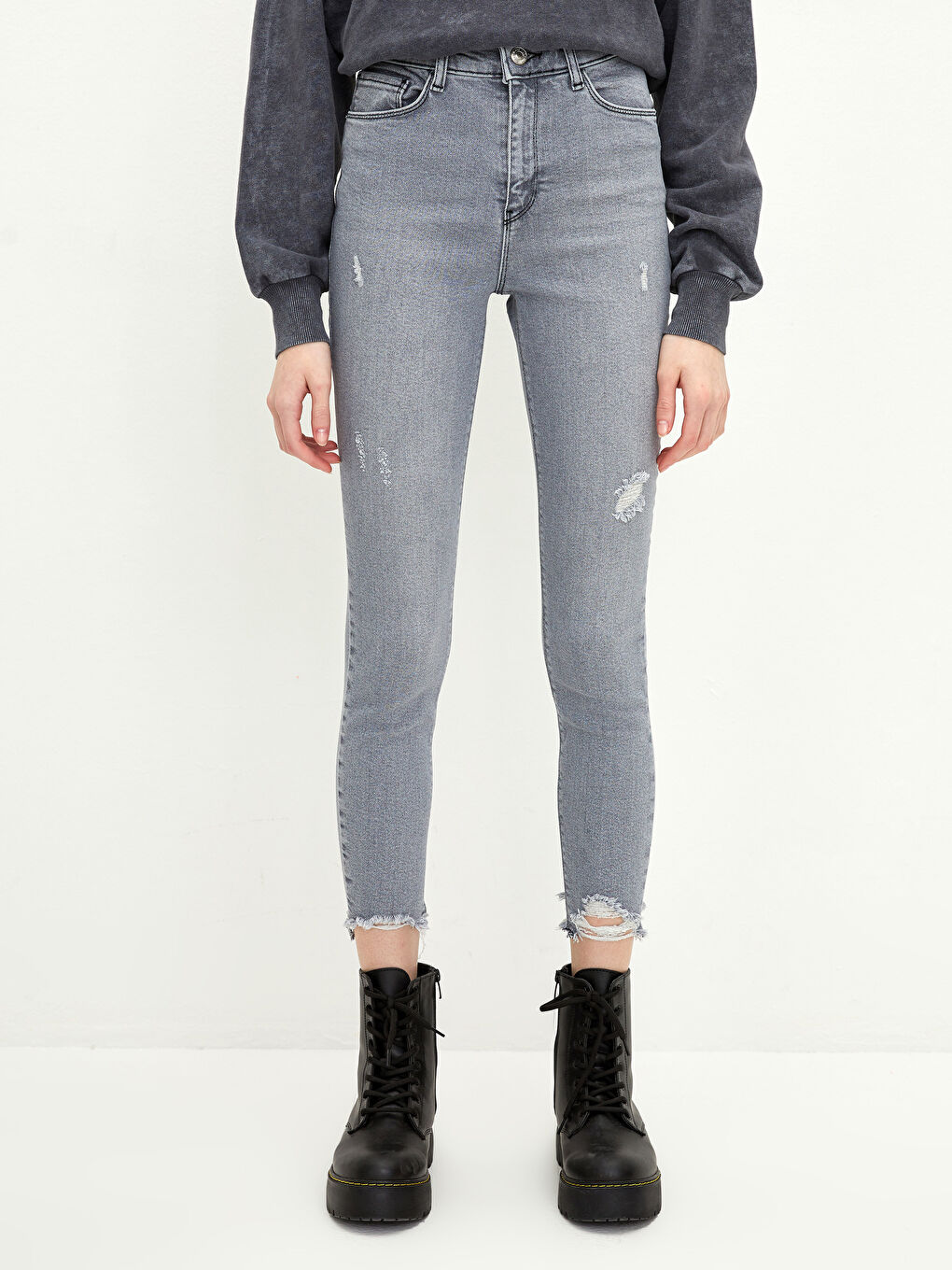 Gri Yüksek Bel Jüpiter Süper Skinny Fit Kadın Jean Pantolon-3