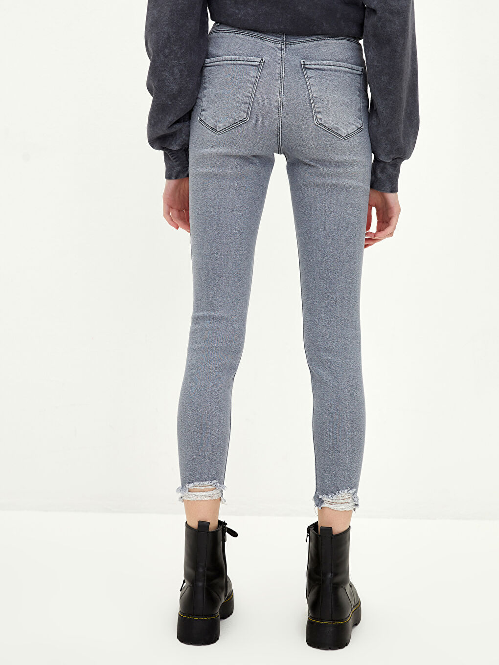 Gri Yüksek Bel Jüpiter Süper Skinny Fit Kadın Jean Pantolon-4