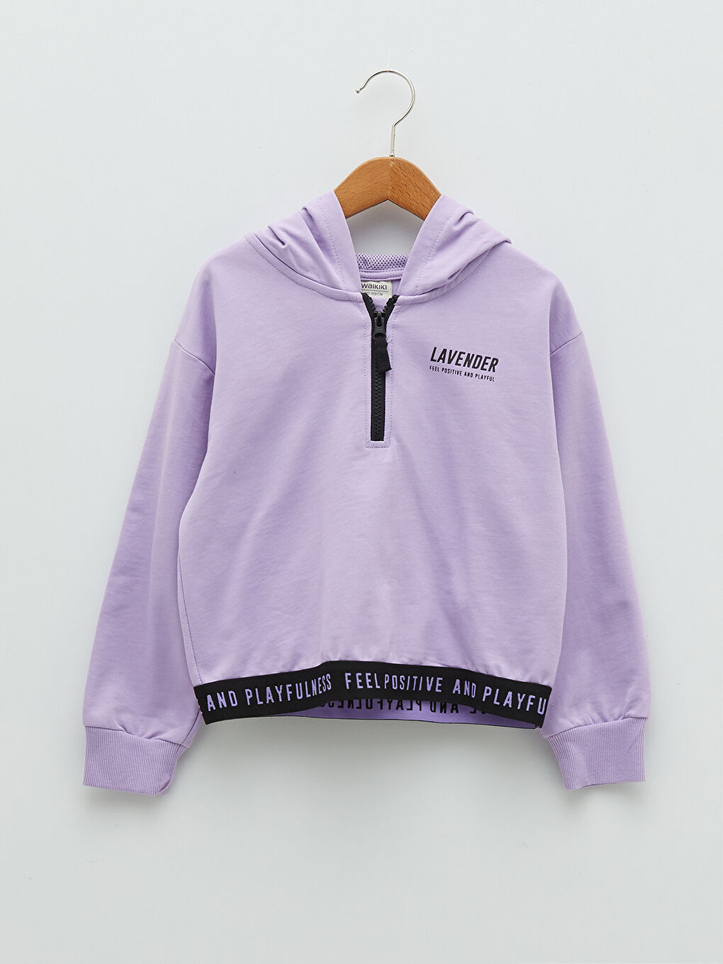 Lila Kapüşonlu Baskılı Uzun Kollu Kız Çocuk Sweatshirt