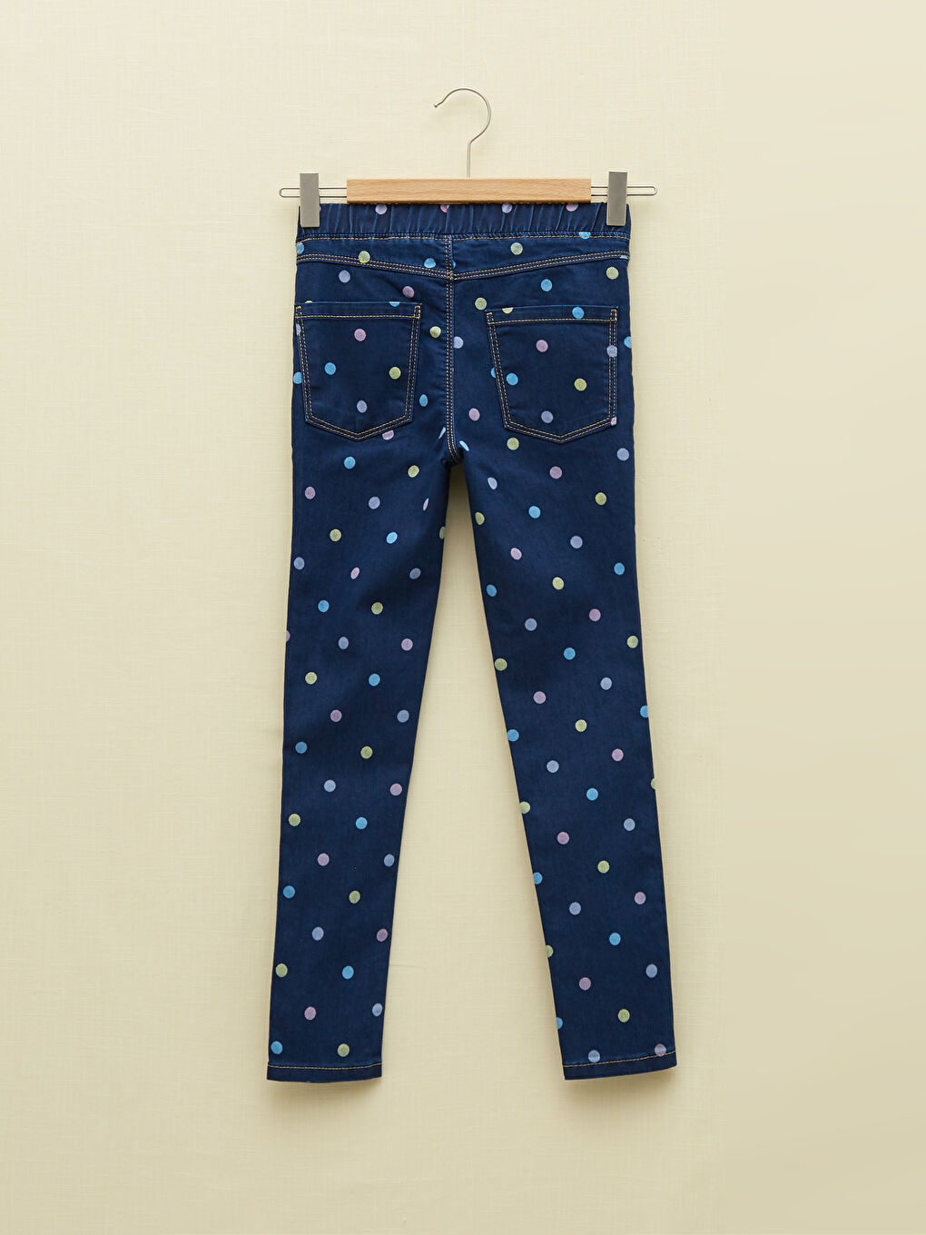 İndigo Beli Lastikli Super Skinny Fit Puantiyeli Kız Çocuk Jean Pantolon-1