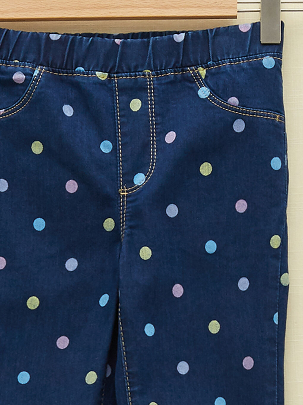 İndigo Beli Lastikli Super Skinny Fit Puantiyeli Kız Çocuk Jean Pantolon-2