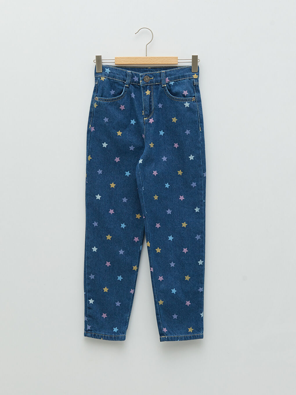 İndigo Baskılı Kız Çocuk Mom Jean Pantolon