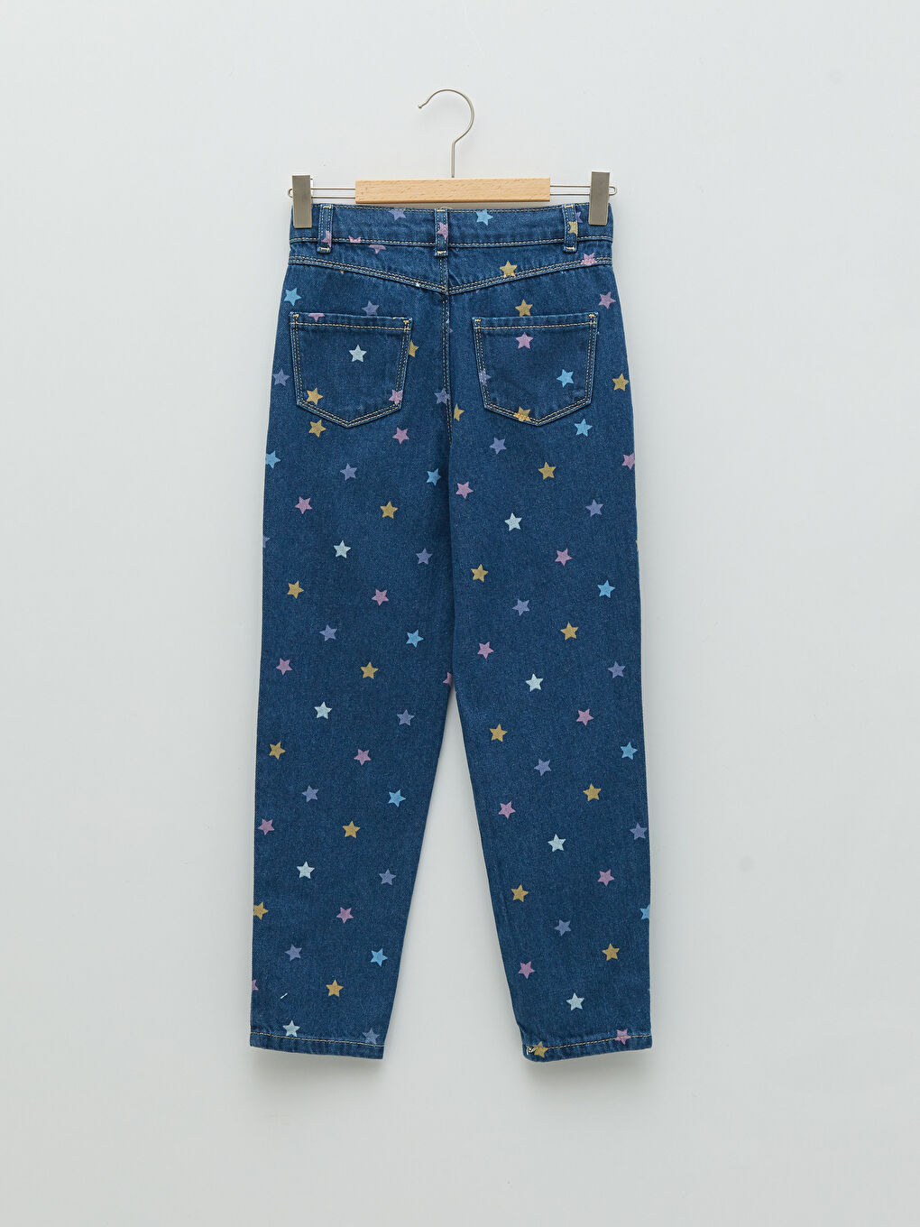 İndigo Baskılı Kız Çocuk Mom Jean Pantolon-1