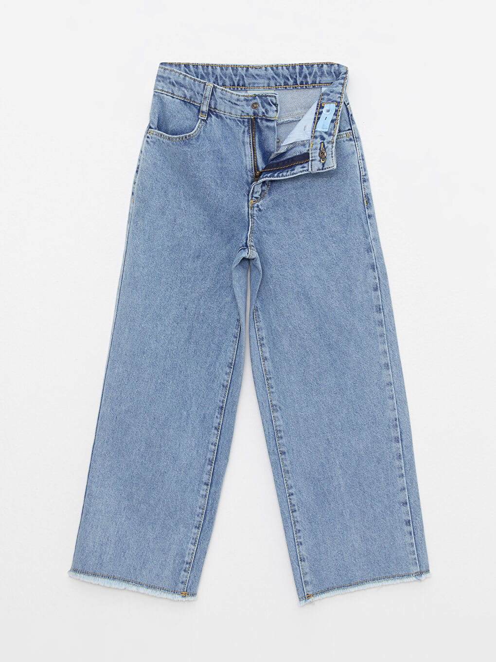 Basic Geniş Paça Kız Çocuk Jean Pantolon-1