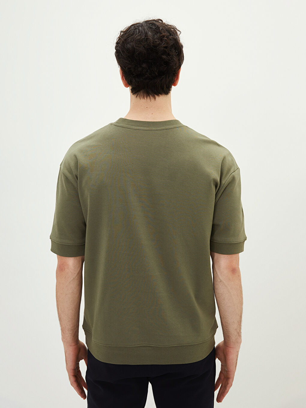 Haki Bisiklet Yaka Kısa Kollu Erkek Sweatshirt-7