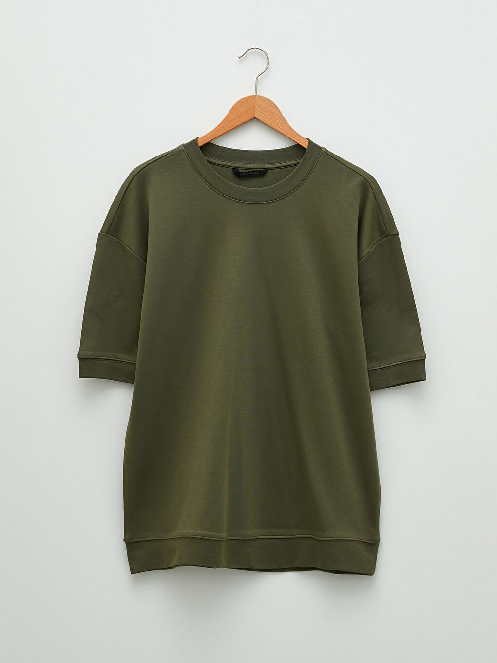 Haki Bisiklet Yaka Kısa Kollu Erkek Sweatshirt