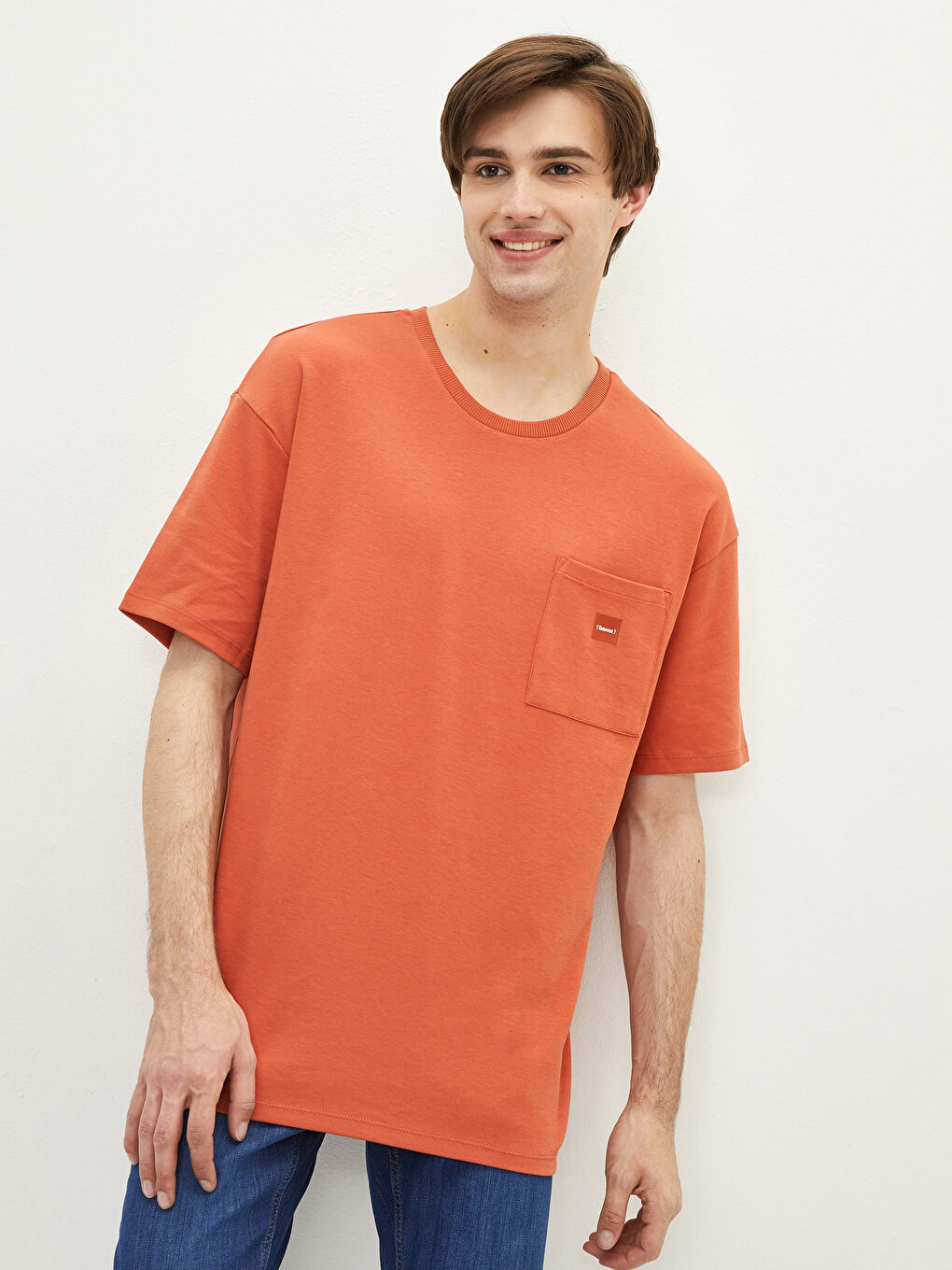 Turuncu Bisiklet Yaka Kısa Kollu Pamuklu Erkek Tişört