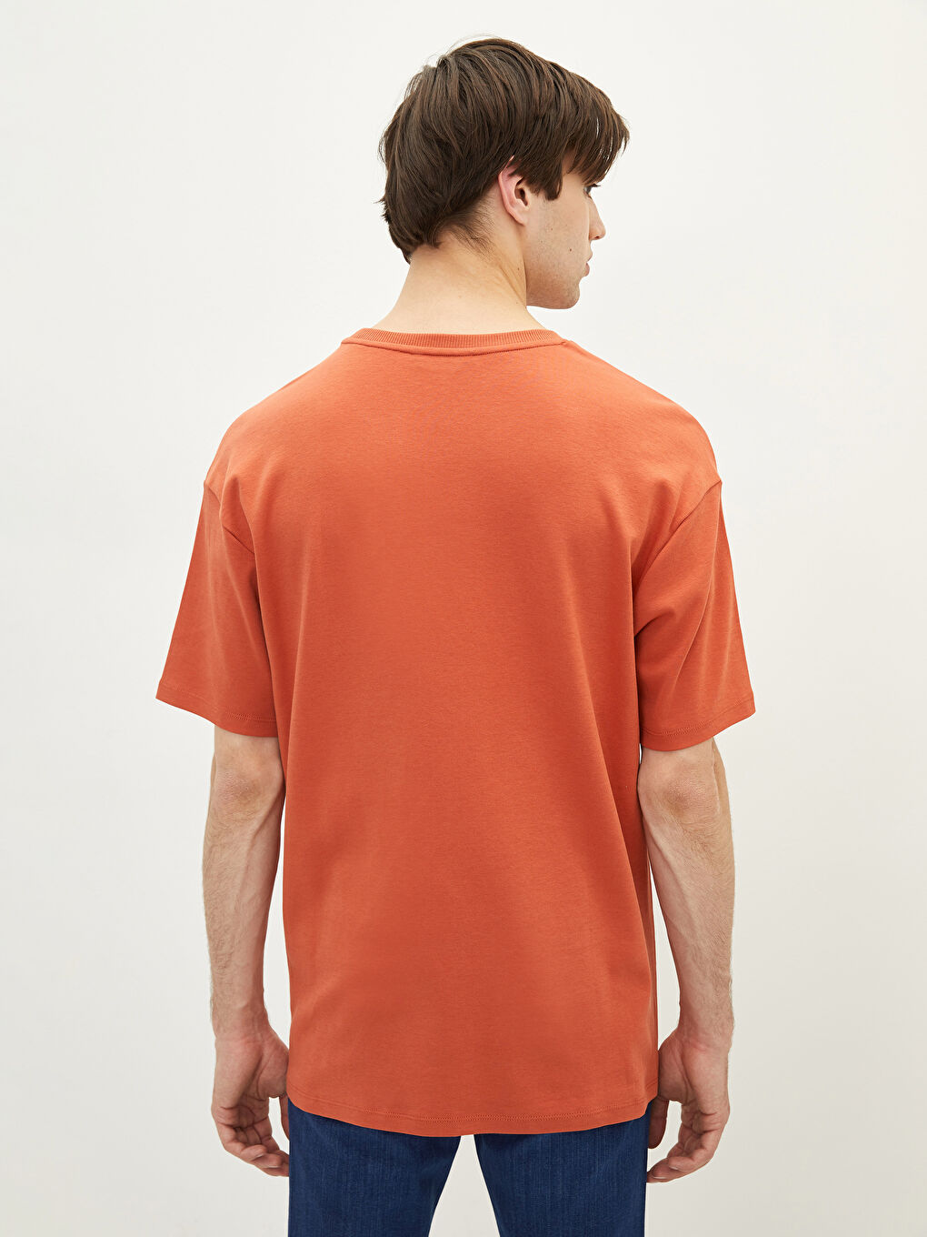 Turuncu Bisiklet Yaka Kısa Kollu Pamuklu Erkek Tişört-4