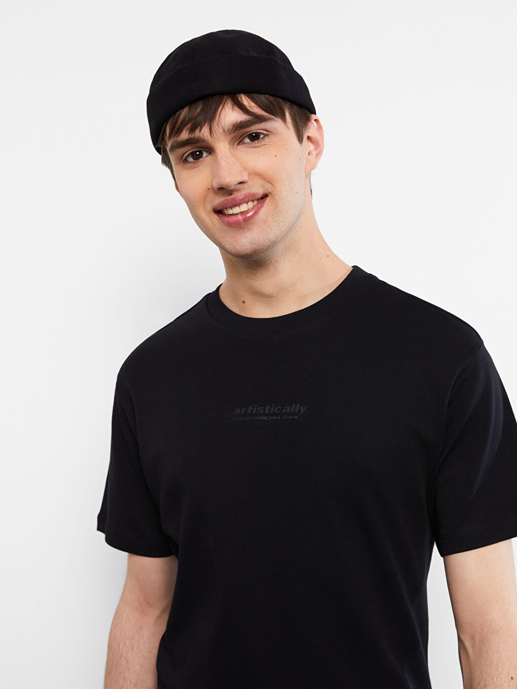 Siyah Bisiklet Yaka Kısa Kollu Baskılı Erkek Sweatshirt-3