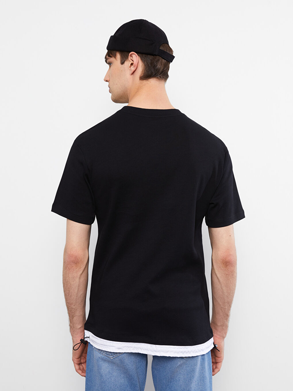 Siyah Bisiklet Yaka Kısa Kollu Baskılı Erkek Sweatshirt-4