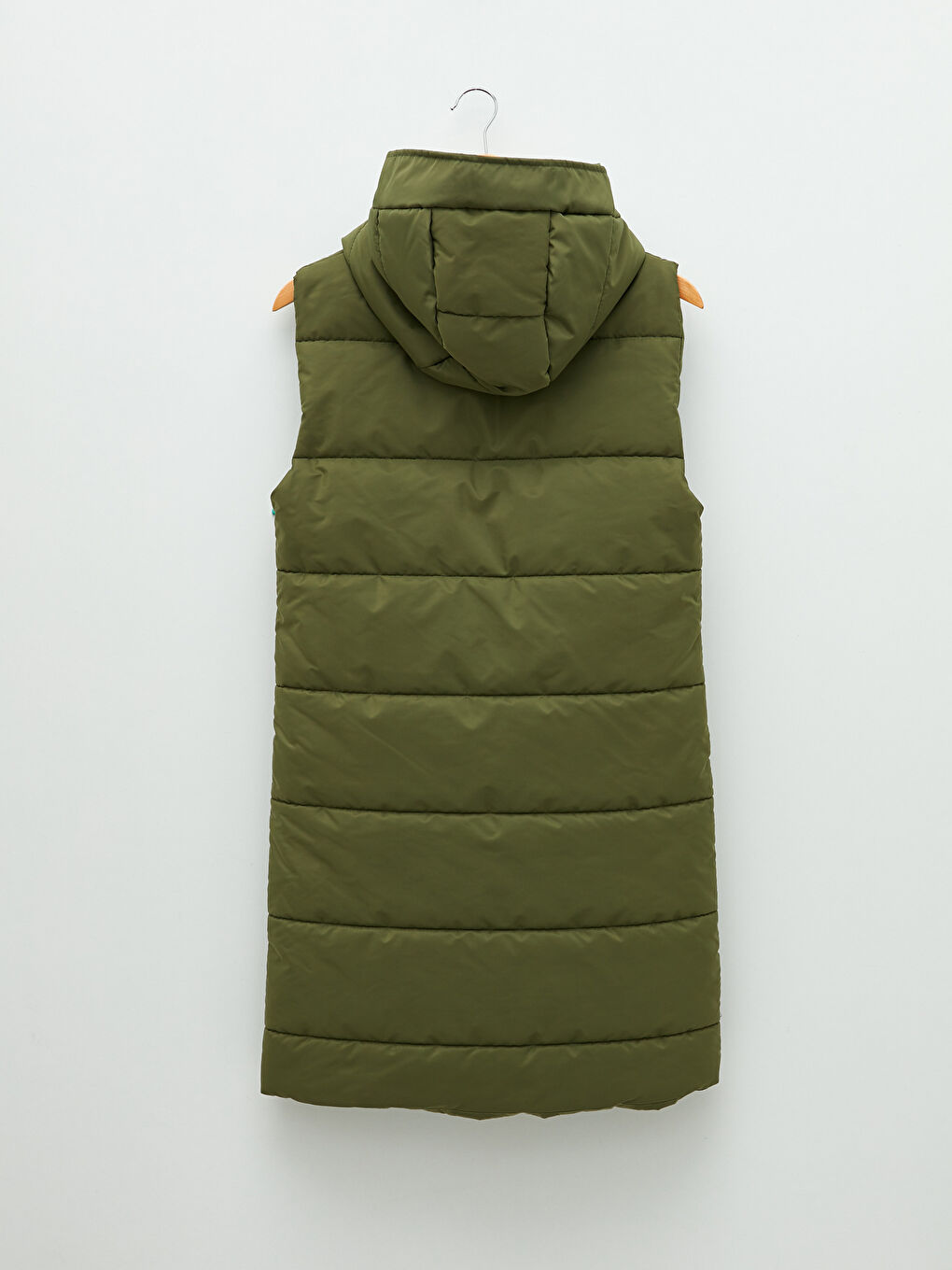 Haki Kapüşonlu Düz Cep Detaylı Kadın Şişme Yelek-7