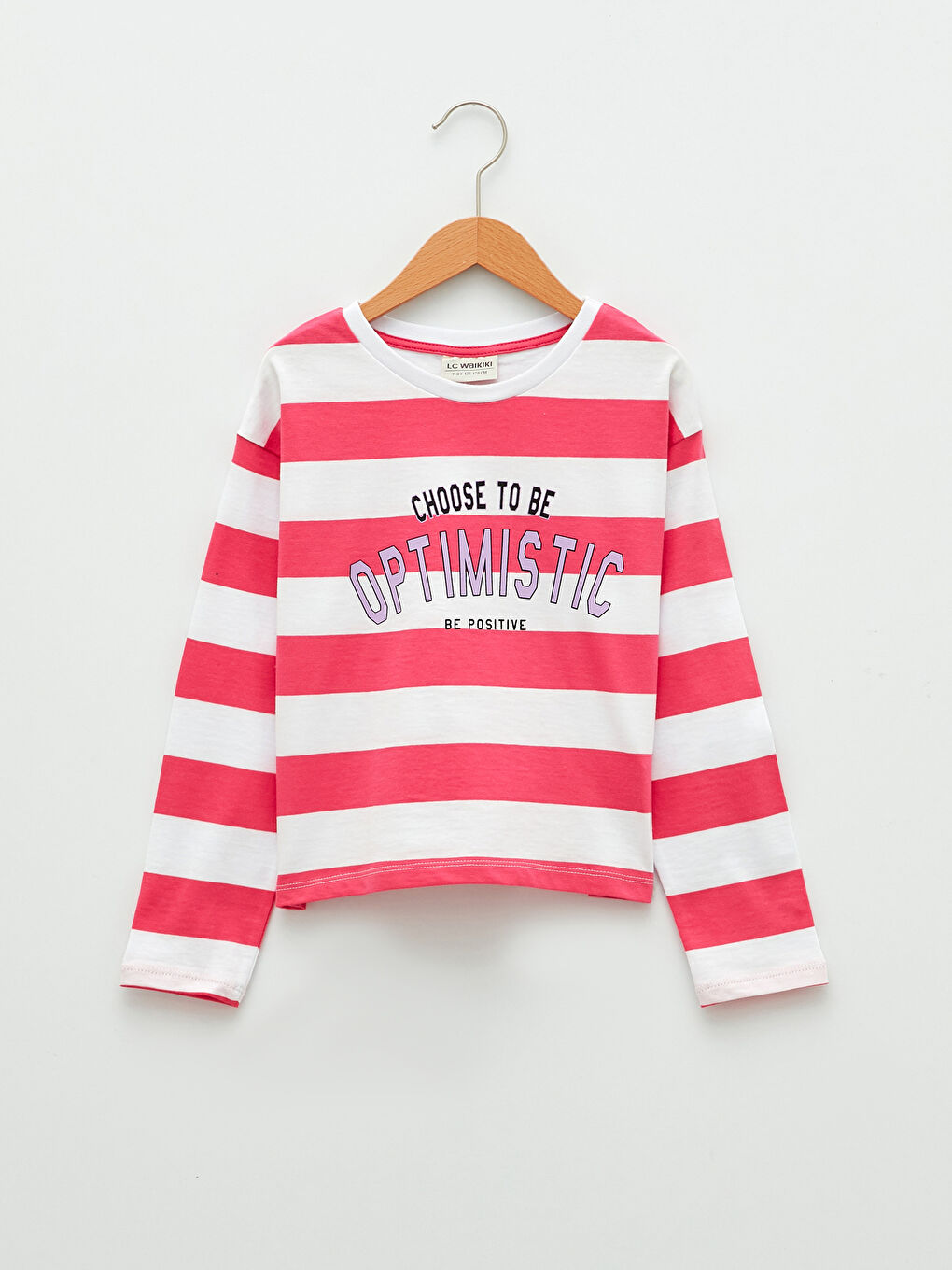 LCW Kids Crew Neck Striped Long Sleeve Cotton Girl T-shirt -S23008Z4-LHK