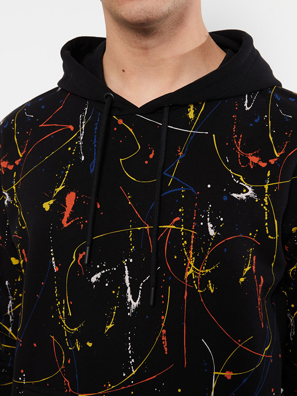 Siyah Uzun Kollu Desenli Erkek Hoodie-3