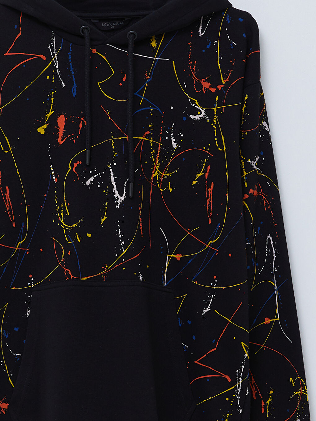 Siyah Uzun Kollu Desenli Erkek Hoodie-7