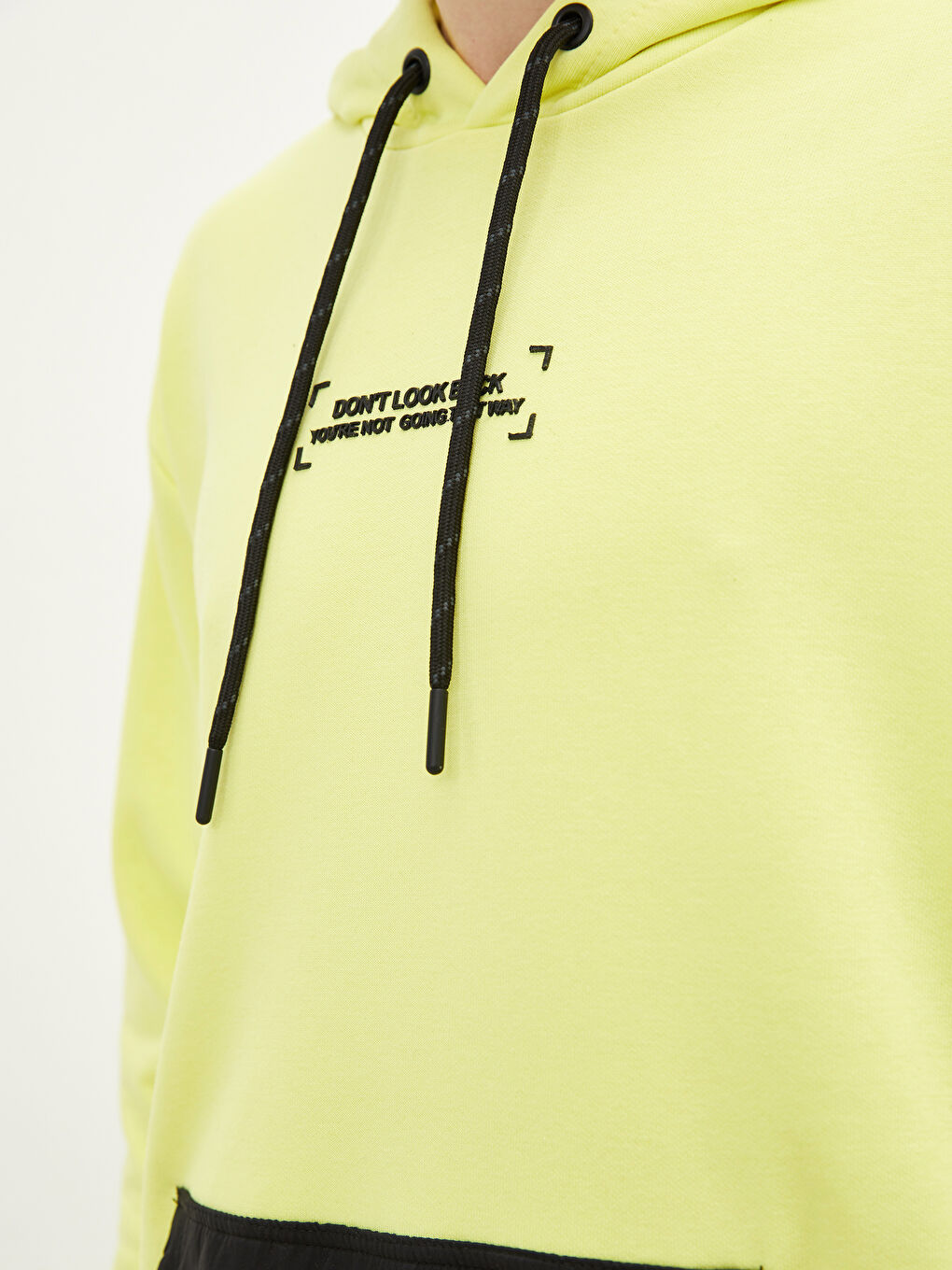 Sarı Uzun Kollu Renk Bloklu Erkek Hoodie-3