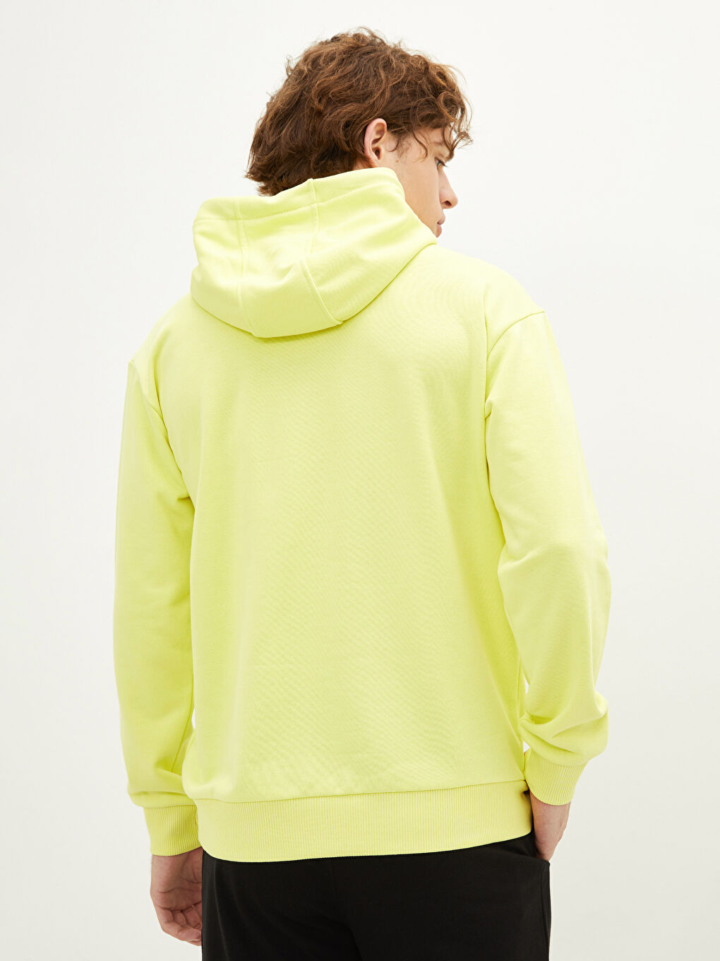 Sarı Uzun Kollu Renk Bloklu Erkek Hoodie-4