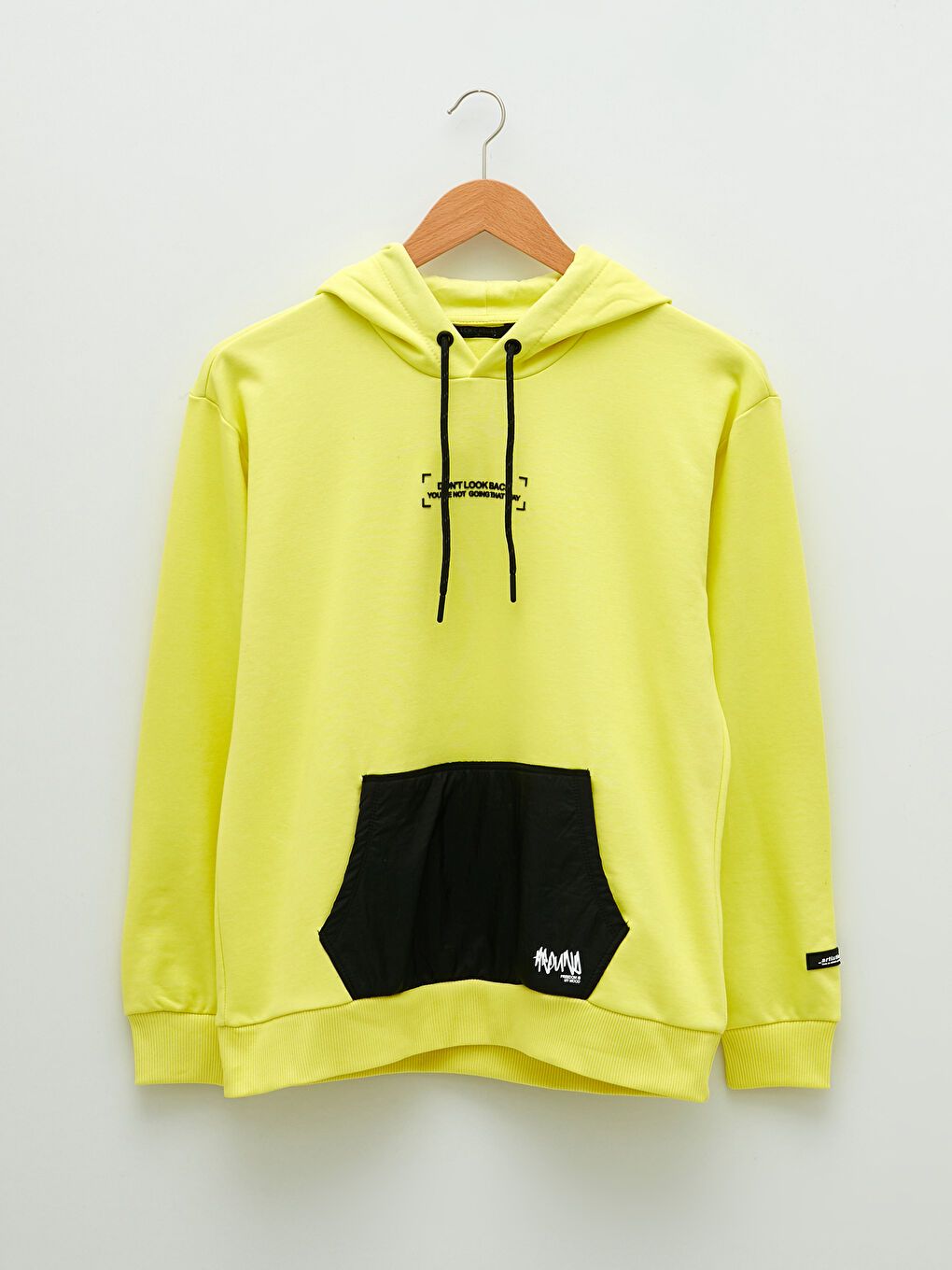 Sarı Uzun Kollu Renk Bloklu Erkek Hoodie-5