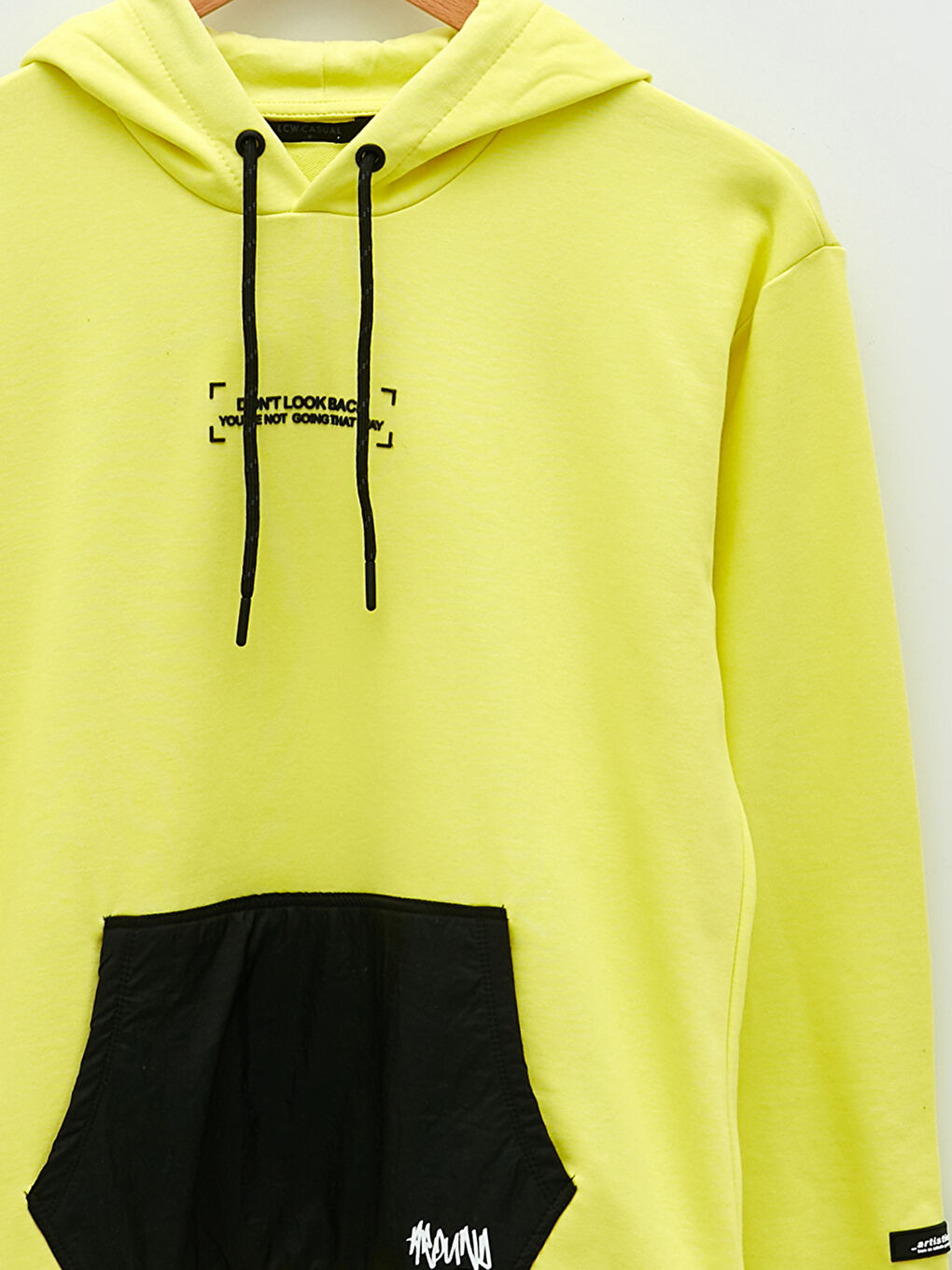 Sarı Uzun Kollu Renk Bloklu Erkek Hoodie-7