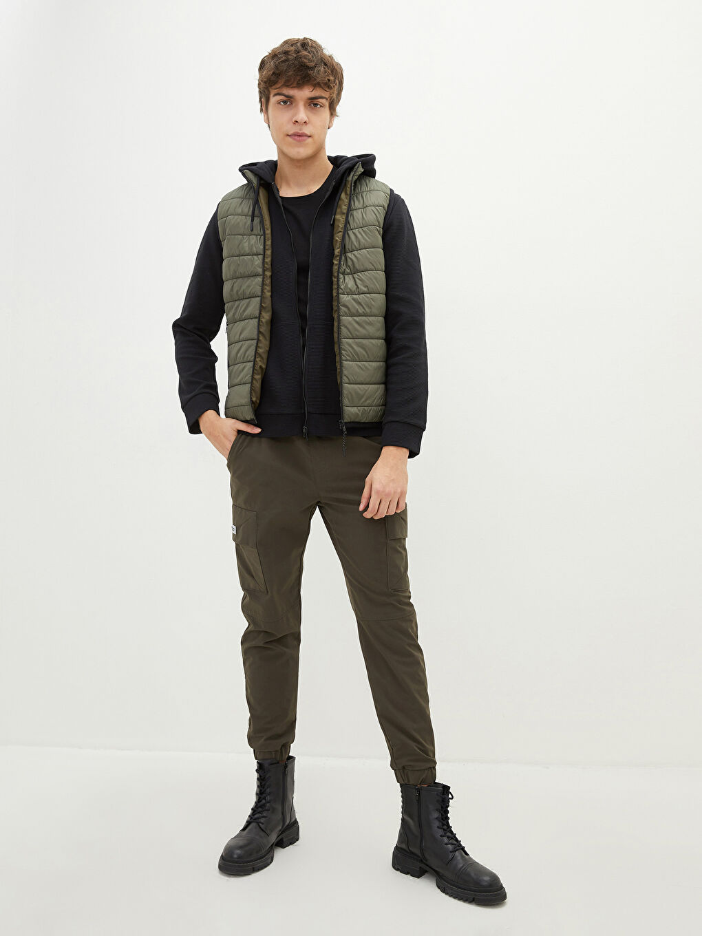 Haki Slim Fit Dik Yaka Erkek Yelek-1