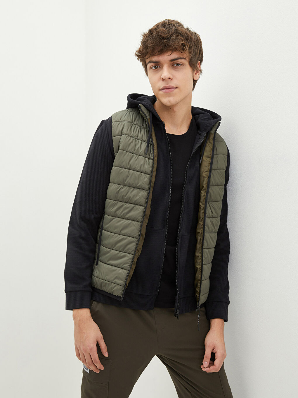 Haki Slim Fit Dik Yaka Erkek Yelek-2