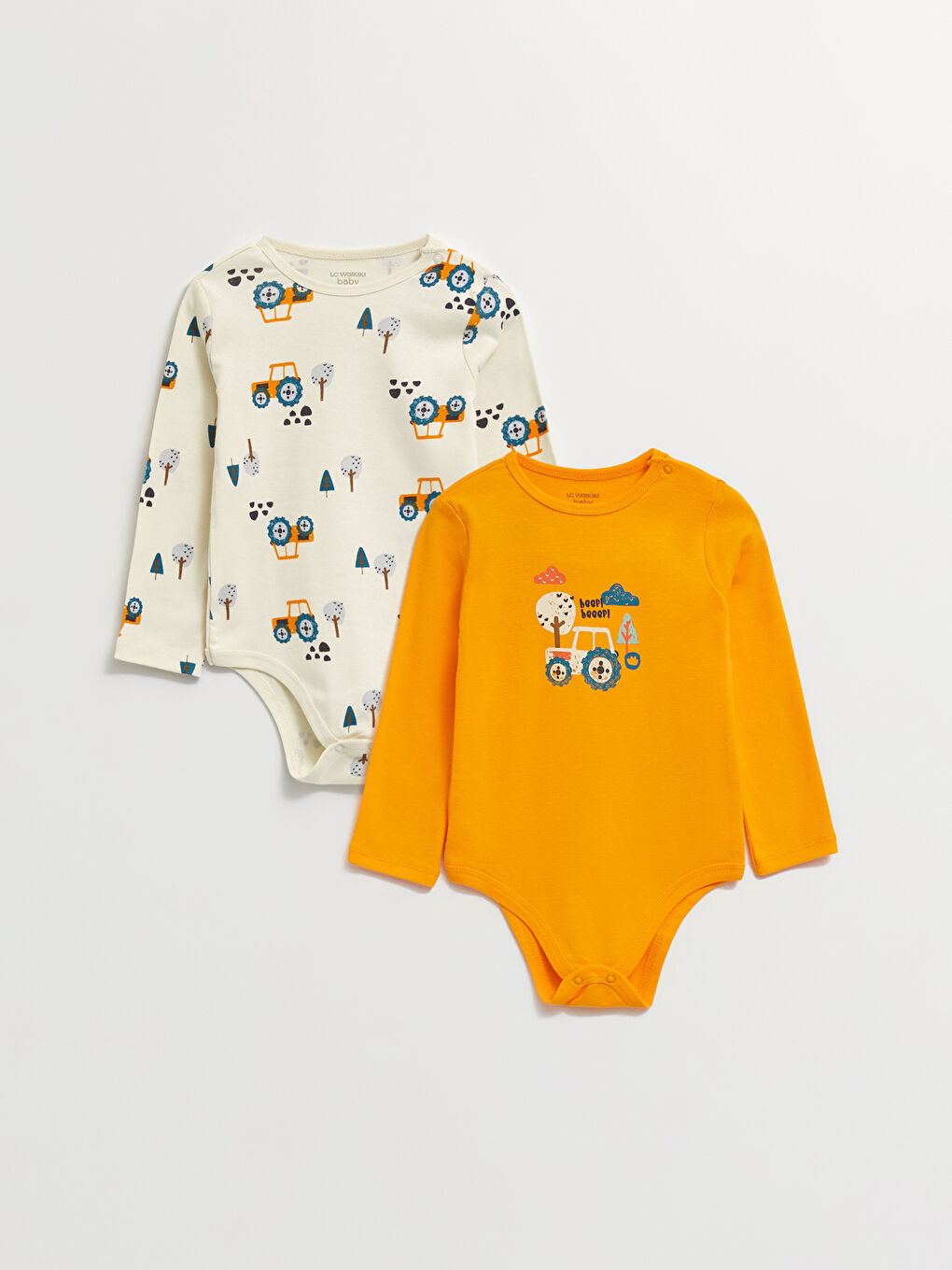 Crew Neck Long Sleeve Printed Cotton Baby Boy Body with Snap Crotch 2-Pack