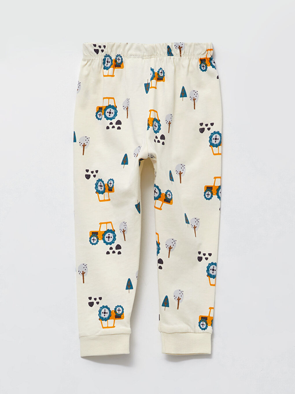 Bej Beli Lastikli Pamuklu Erkek Bebek Pijama Alt 2'li-2