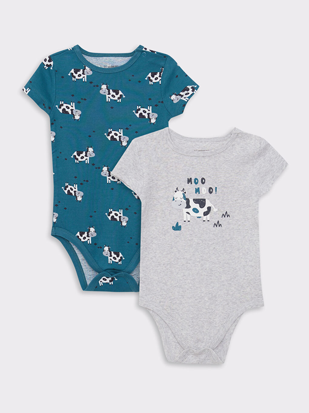 Lot de 2 Bodies Bébé Garçon en Coton Imprimé à Col Rond et Manches Courtes avec Boutons-Pression