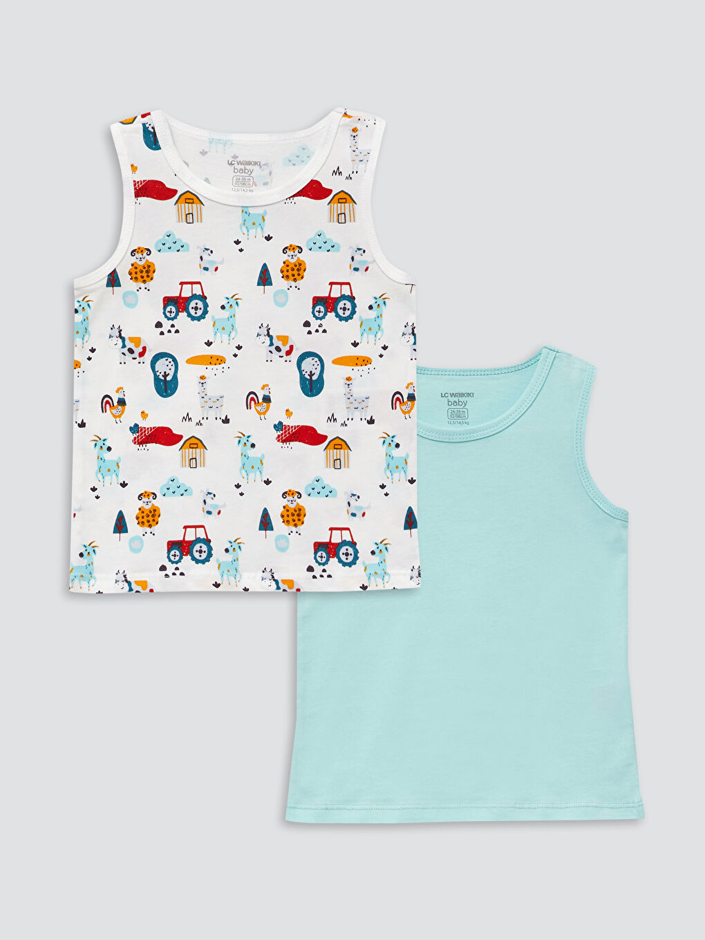 Crew Neck Cotton Baby Boy Undershirt 2 Pieces