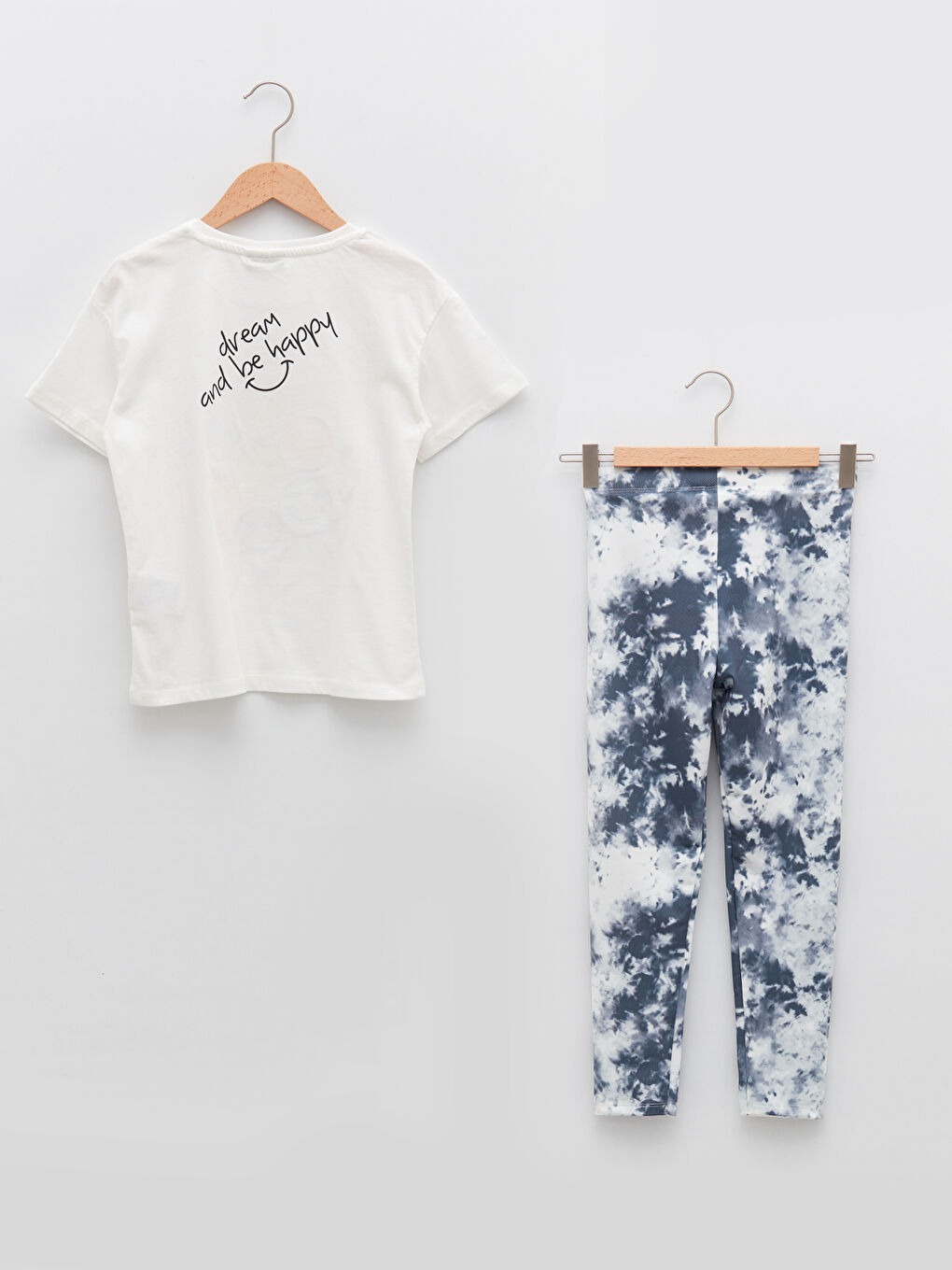 Crew Neck Printed Short Sleeve Girls' T-Shirt and Tights-1