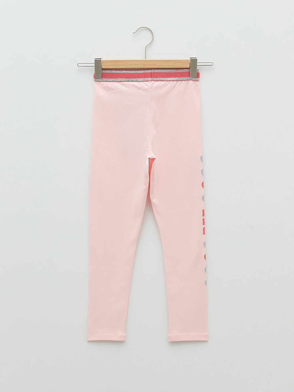 Pembe Beli Lastikli Baskılı Pamuklu Kız Çocuk Uzun Tayt-1