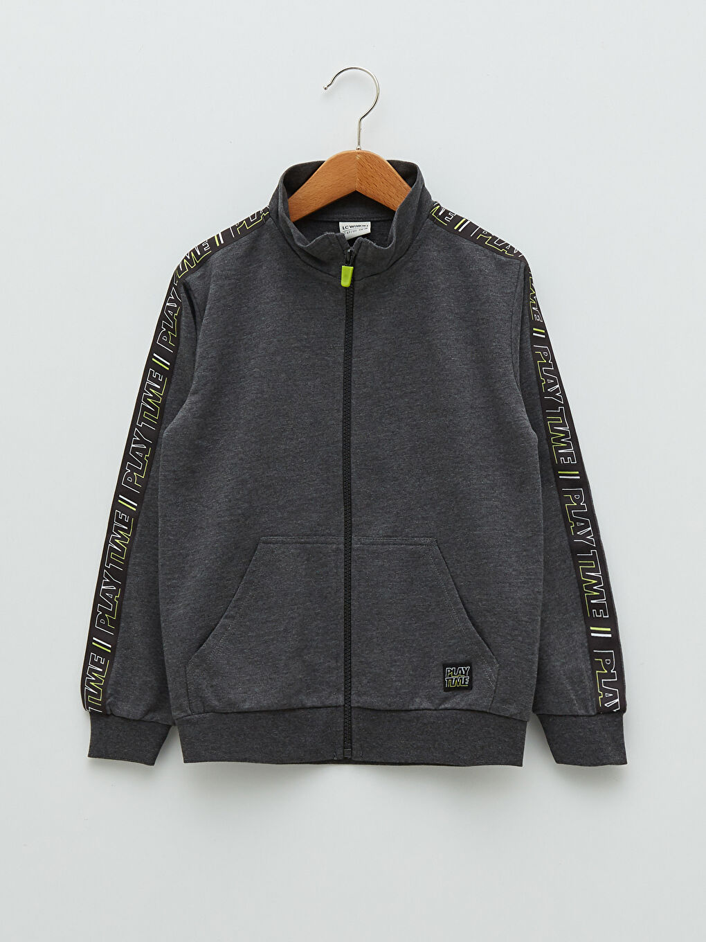 Stand Up Collar Letter Printed Long Sleeve Boys Zippered Sweatshirt