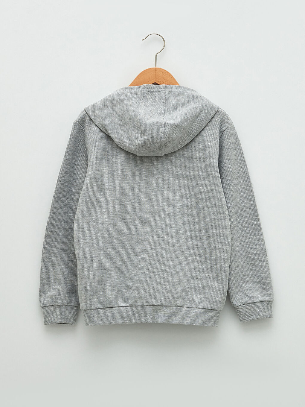 Gri Kapüşonlu Basic Uzun Kollu Erkek Çocuk Fermuarlı Sweatshirt-1