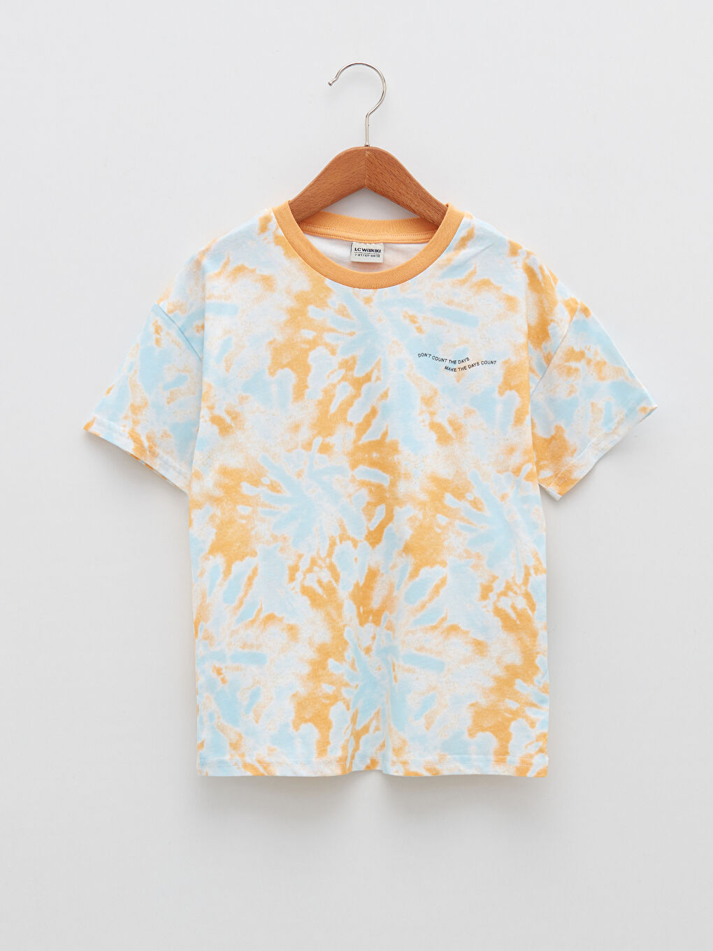 Sarı Bisiklet Yaka Batik Desenli Kısa Kollu Erkek Çocuk Tişört ve Şort-1