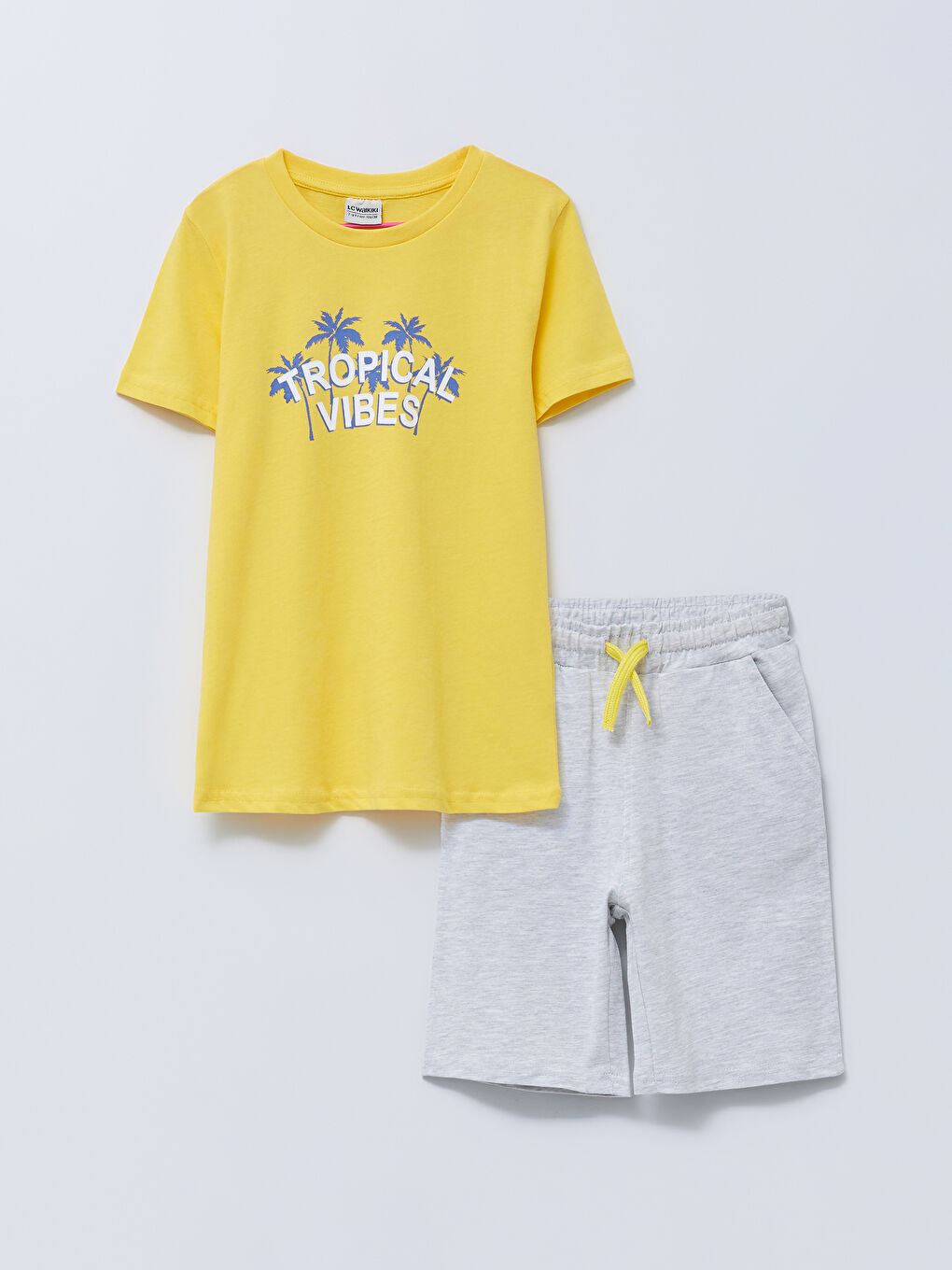 Sarı Bisiklet Yaka Baskılı Kısa Kollu Erkek Çocuk Tişört ve Şort