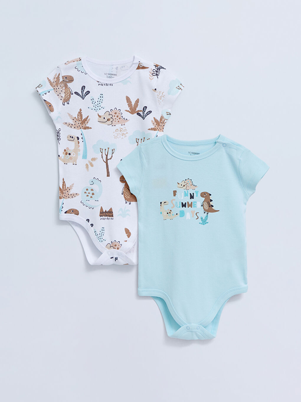 ياقة دائرية كم قصير مطبوع قطن بدلة جسم أولاد رضع بزر ضغط 2 قطعة