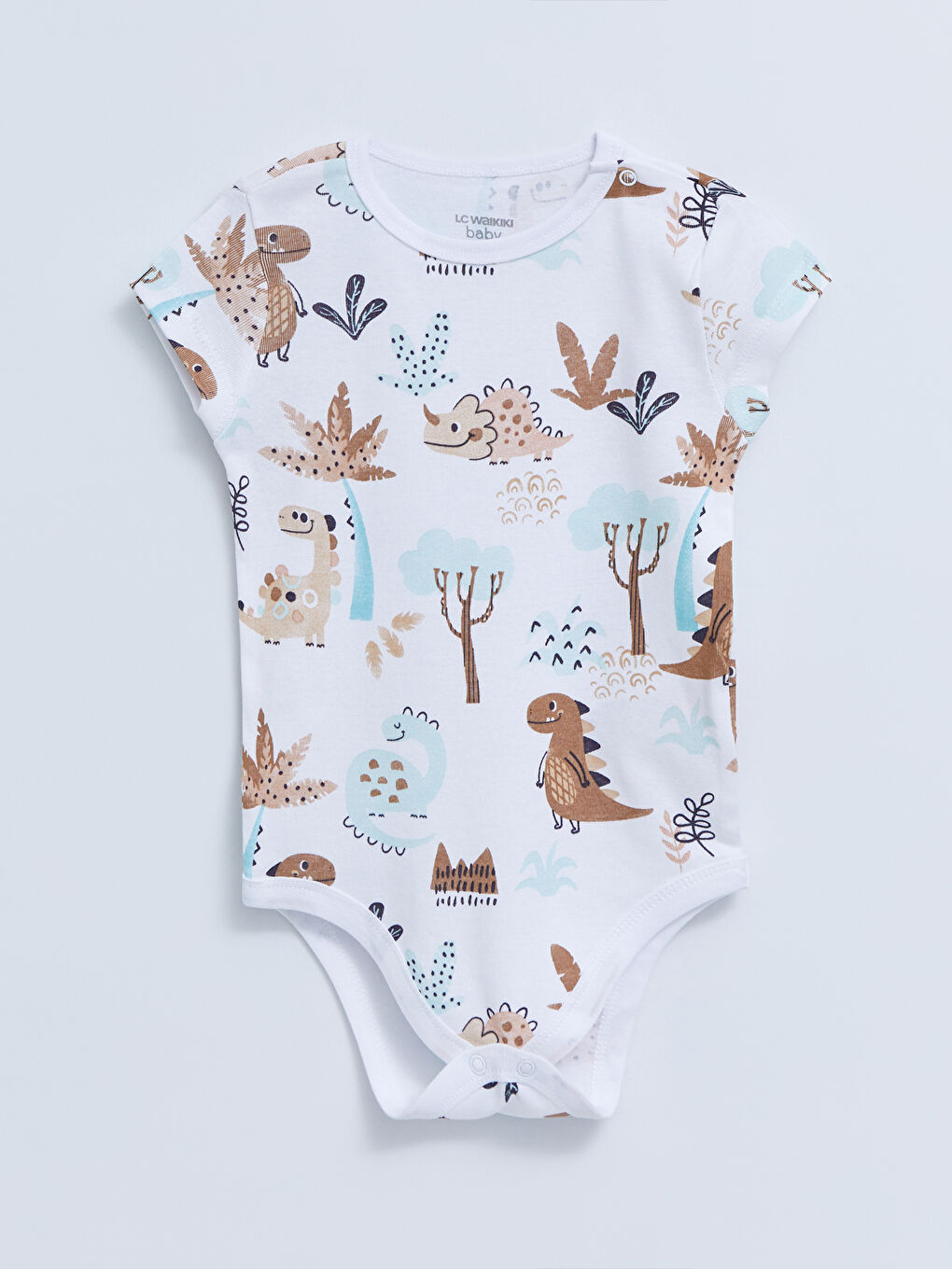 ياقة دائرية كم قصير مطبوع قطن بدلة جسم أولاد رضع بزر ضغط 2 قطعة-1