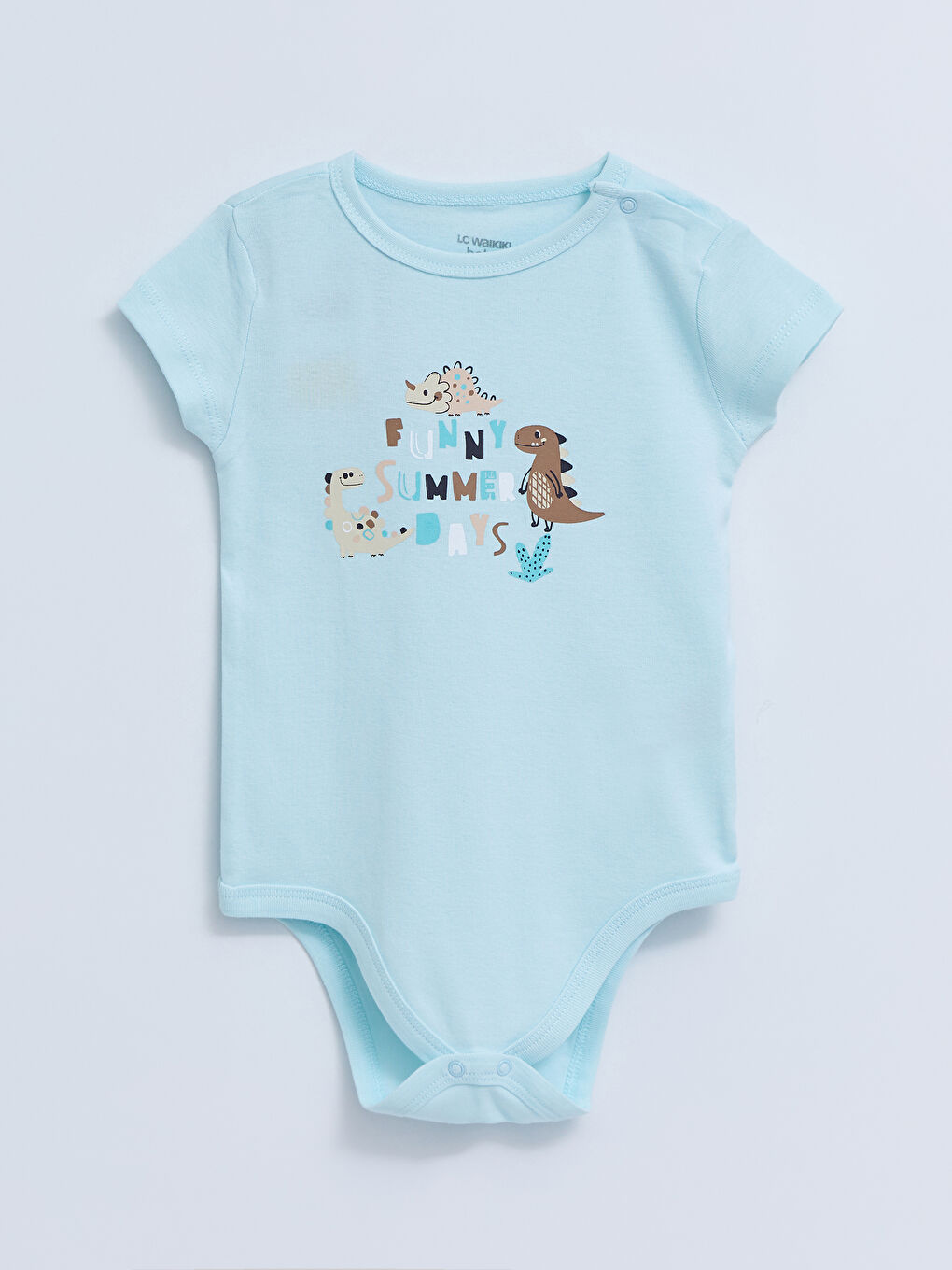 ياقة دائرية كم قصير مطبوع قطن بدلة جسم أولاد رضع بزر ضغط 2 قطعة-2