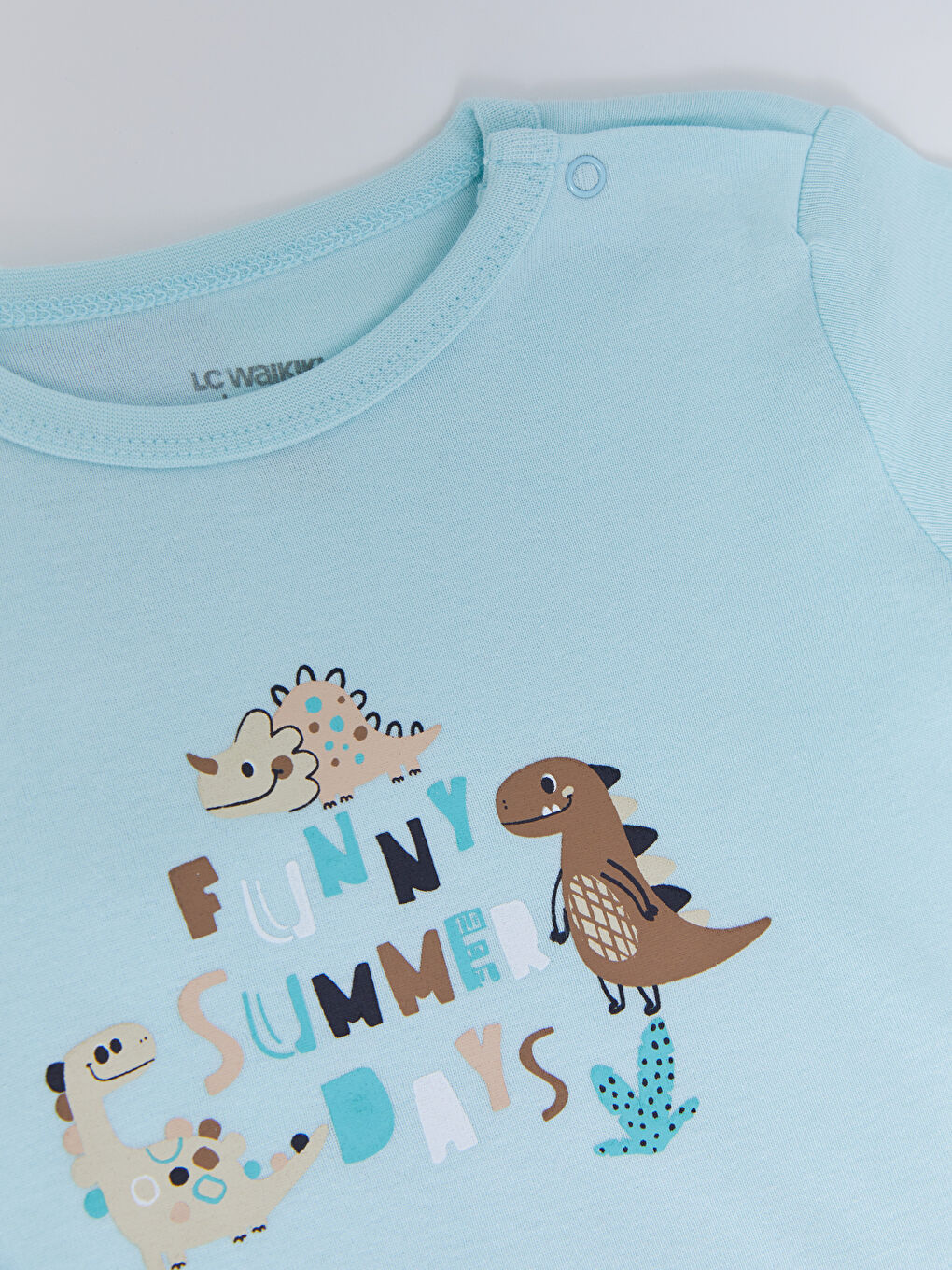 ياقة دائرية كم قصير مطبوع قطن بدلة جسم أولاد رضع بزر ضغط 2 قطعة-3