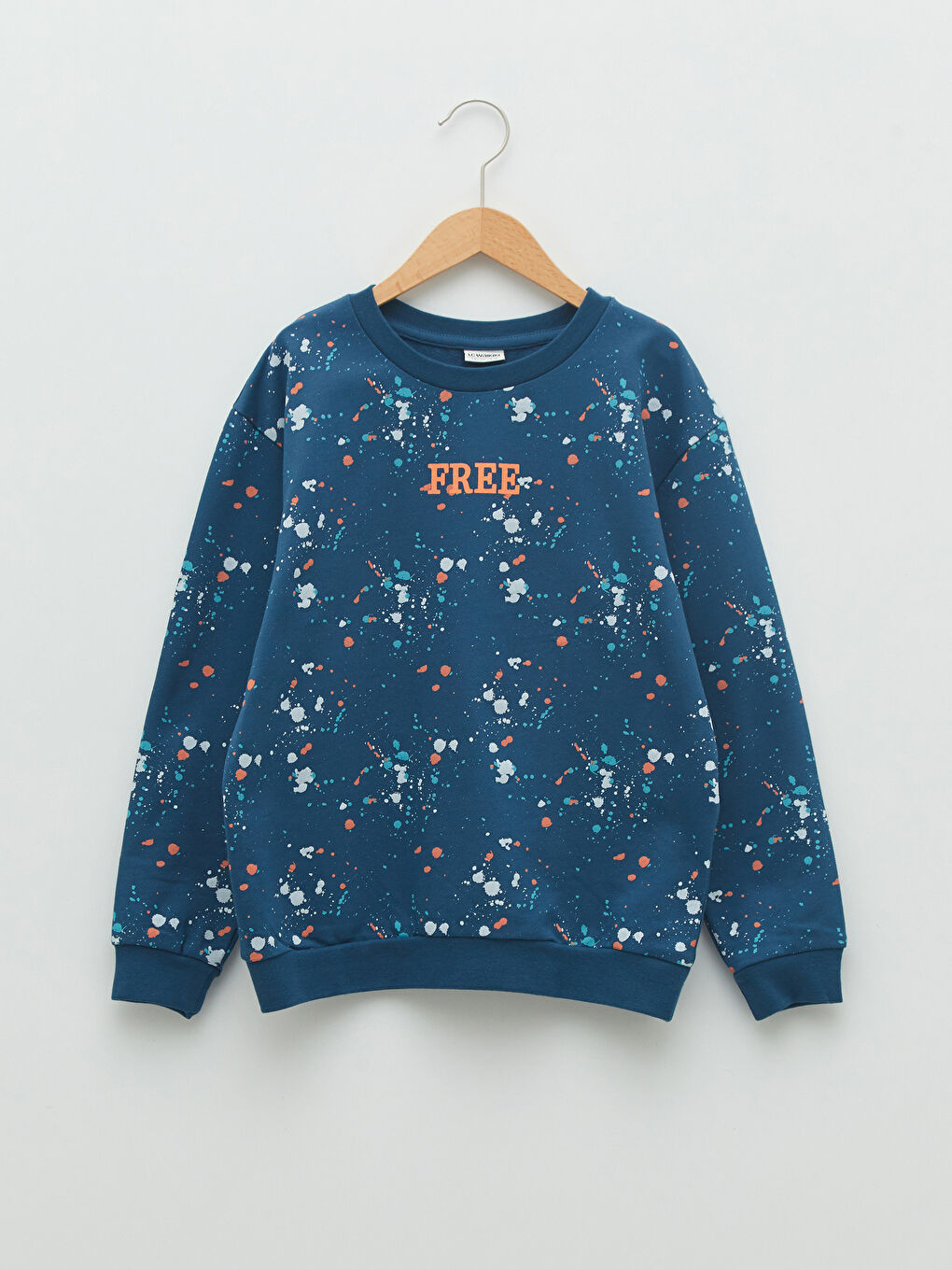 Petrol Bisiklet Yaka Baskılı Uzun Kollu Erkek Çocuk Sweatshirt