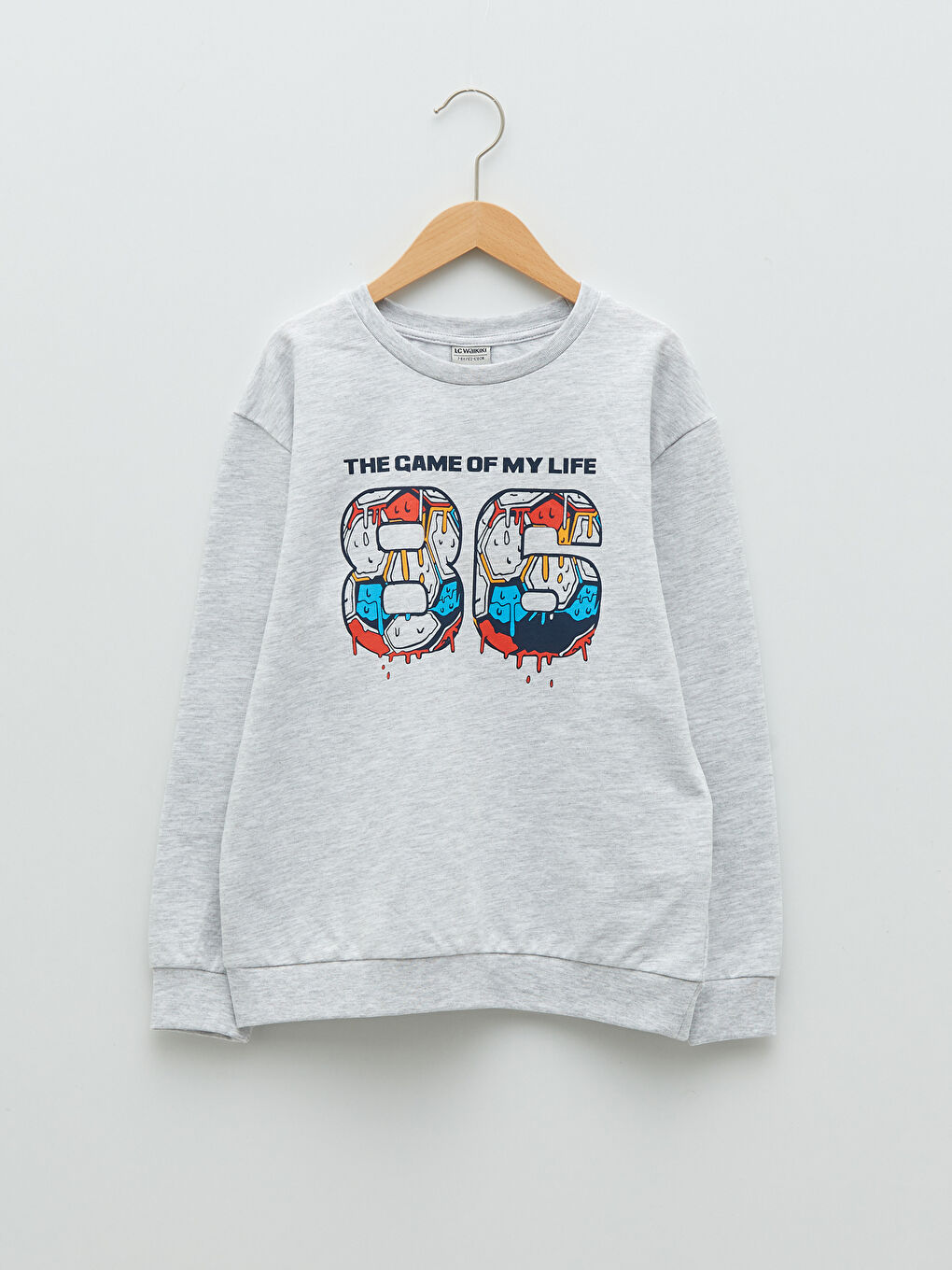 Gri Bisiklet Yaka Baskılı Uzun Kollu Erkek Çocuk Sweatshirt