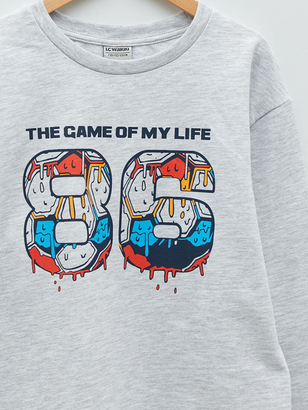 Gri Bisiklet Yaka Baskılı Uzun Kollu Erkek Çocuk Sweatshirt-2