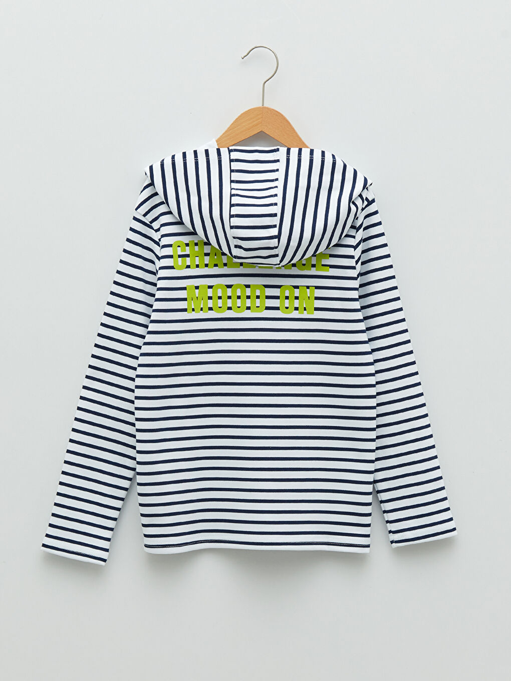 Lacivert Kapüşonlu Çizgili Uzun Kollu Erkek Çocuk Tişört-1